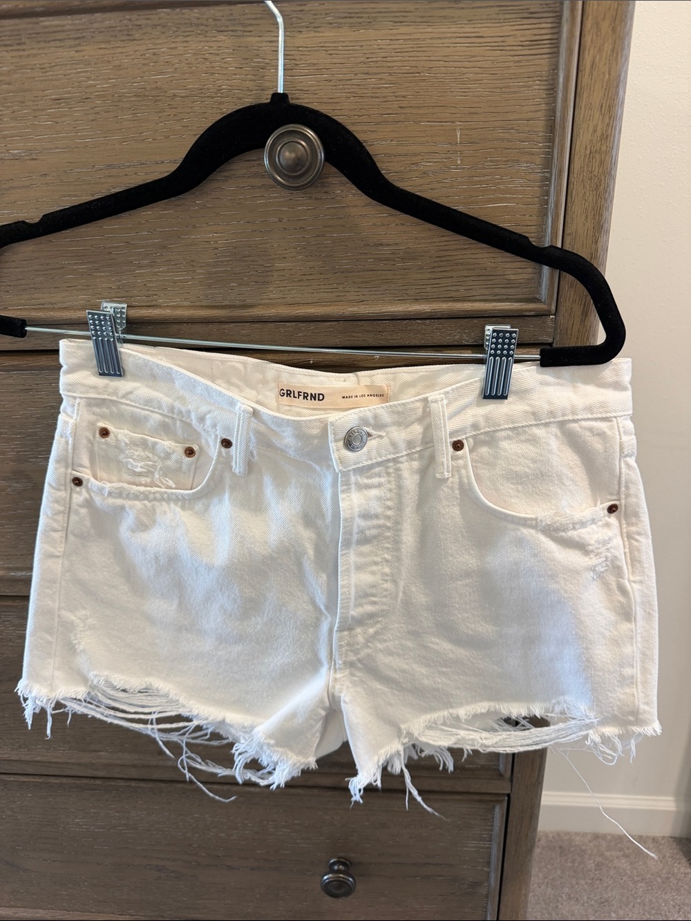 GRLFRND White Frayed Denim Cutoff Shorts